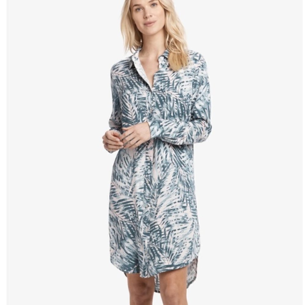 Lole Montreal Tamara long sleeve tropical print shirt dress S